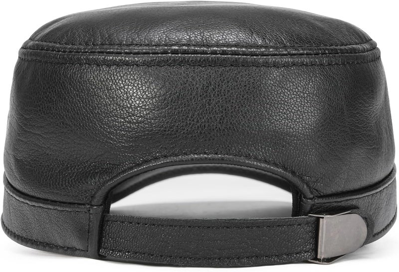 VOBOOM Leather Cadet Army Cap Adjustable Flat Top Military Style Hat for Men - Image 4